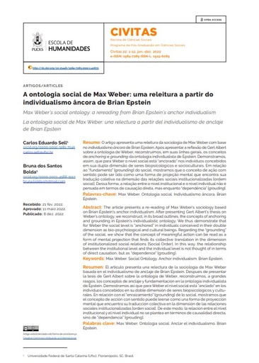 A ontologia social de Max Weber: uma releitura a partir do individualismo âncora de Brian Epstein