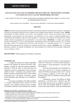 Avaliação da oclusão no período pré-dentário em prematuros nascidos na Fundação Santa Casa de Misericórdia do Pará