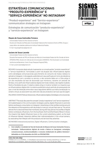 ESTRATÉGIAS COMUNICACIONAIS “PRODUTO-EXPERIÊNCIA” E “SERVIÇO-EXPERIÊNCIA” NO INSTAGRAM