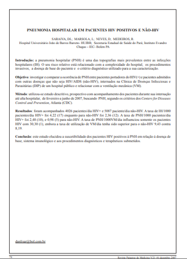 Pneumonia hospitalar em pacientes HIV positivos e não-HIV