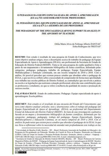 O PEDAGOGO DA EQUIPE ESPECIALIZADA DE APOIO À APRENDIZAGEM (EEAA) NO ASSESSORAMENTO DE PROFESSORES