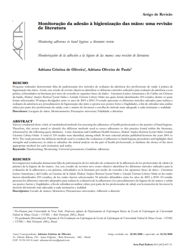 Monitoração da adesão à higienização das mãos: uma revisão de literatura