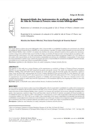 Responsividade dos instrumentos de avaliação de qualidade de vida de Ferrans e Powers: uma revisão bibliográfica
