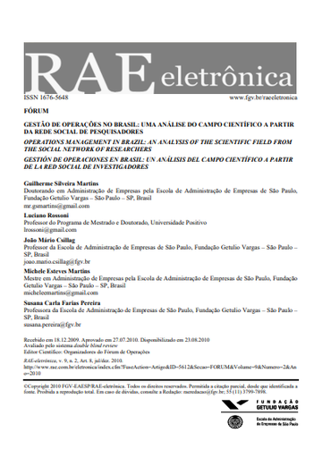 Gestão de operações no Brasil: uma análise do campo científico a partir da rede social de pesquisadores