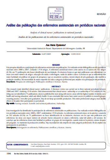 Análise das publicações dos enfermeiros assistenciais em periódicos nacionais