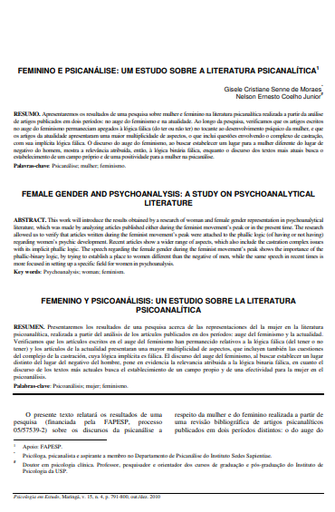 Feminino e psicanálise: um estudo sobre a literatura psicanalítica