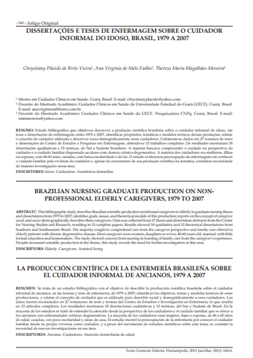 Dissertações e teses de enfermagem sobre o cuidador informal do idoso, Brasil, 1979 a 2007