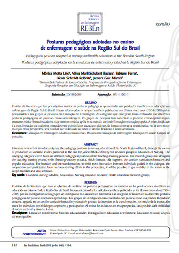 Posturas pedagógicas adotadas no ensino de enfermagem e saúde na Região Sul do Brasil
