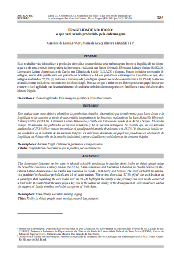 Fragilidade no idoso: o que vem sendo produzido pela enfermagem