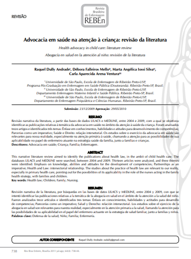 Advocacia em saúde na atenção à criança: revisão da literatura