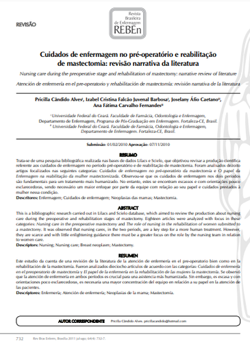Cuidados de enfermagem no pré-operatório e reabilitação de mastectomia: revisão narrativa da literatura