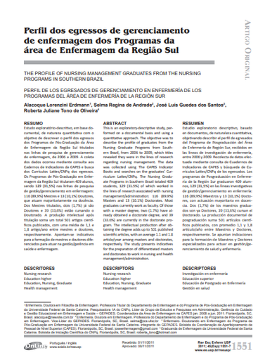 Perfil dos egressos de gerenciamento de enfermagem dos programas da área de enfermagem da região Sul