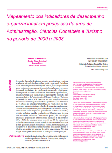 Mapeamento dos indicadores de desempenho organizacional em pesquisas da área de Administração, Ciências Contábeis e Turismo no período de 2000 a 2008