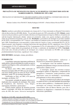 Prevalência de Meningite em crianças no Hospital Universitário João de Barros Barreto, período de 1995 a 2004