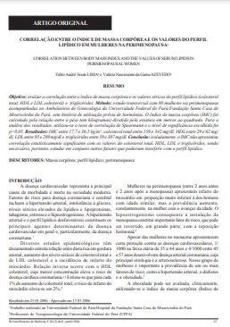 Correlação entre o índice de massa corpórea e os valores do perfil lipídico em mulheres na perimenopausa