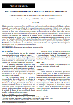 Aspectos clínico-patológicos de pacientes submetidos à biópsia renal