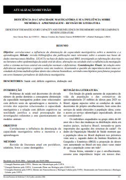 Deficiência da capacidade mastigatória e sua influência sobre memória e aprendizagem: revisão de literatura