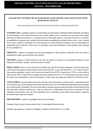 Análise do controle de qualidade do leite doado para o banco de leite humano da FSCM-PA