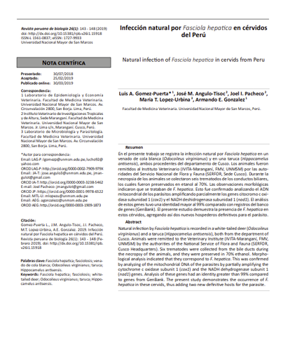 Infección natural por Fasciola hepatica en cérvidos del Perú