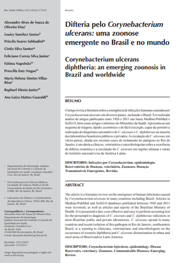 Difteria pelo Corynebacterium ulcerans: uma zoonose emergente no Brasil e no mundo