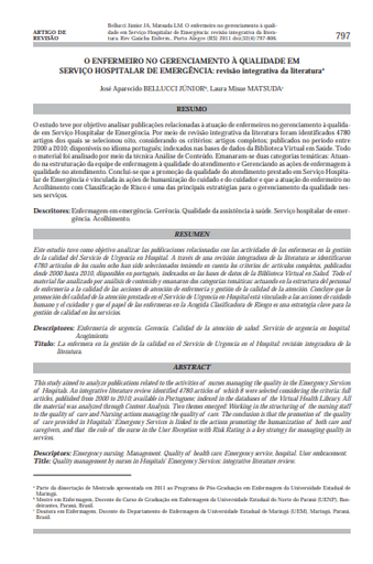 O enfermeiro no gerenciamento à qualidade em serviço hospitalar de emergência: revisão integrativa da literatura