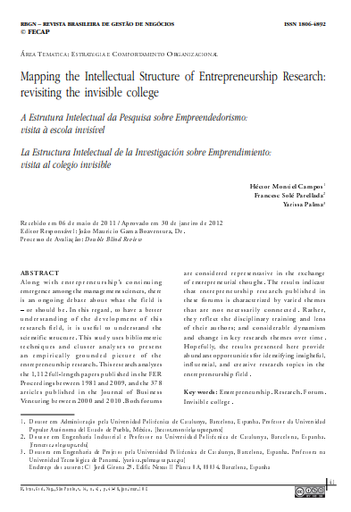 A Estrutura Intelectual da Pesquisa sobre Empreendedorismo: visita à escola invisível
