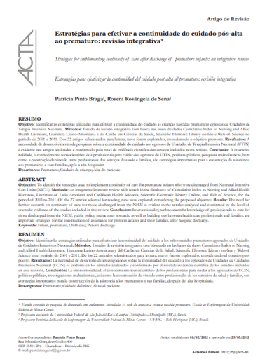 Estratégias para efetivar a continuidade do cuidado pós-alta ao prematuro: revisão integrativa