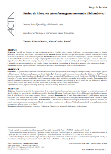 Ensino da liderança em enfermagem: um estudo bibliométrico