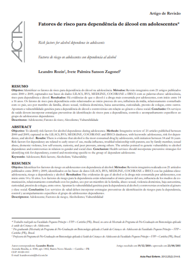 Fatores de risco para dependência de álcool em adolescentes
