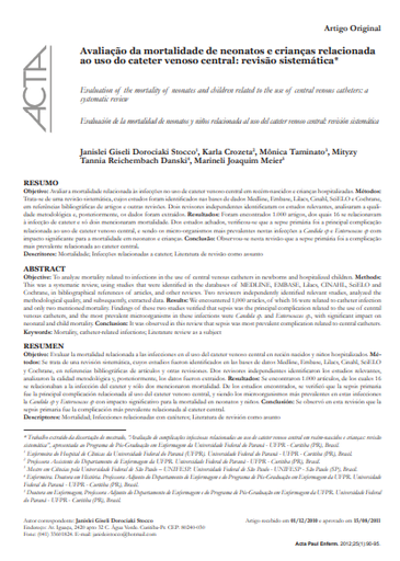 Avaliação da mortalidade de neonatos e crianças relacionada ao uso do cateter venoso central: revisão sistemática