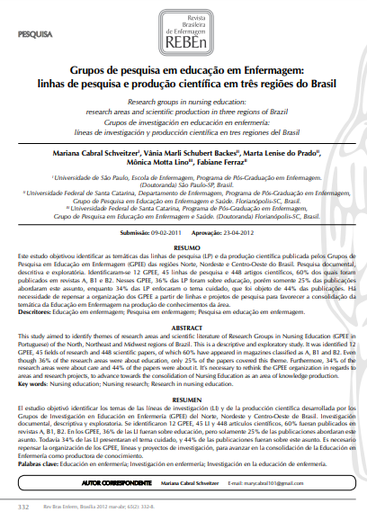 Grupos de pesquisa em educação em Enfermagem: linhas de pesquisa e produção científica em três regiões do Brasil