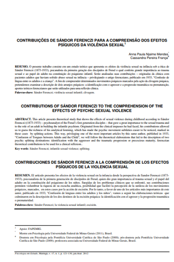 Contribuições de Sándor Ferenczi para a compreensão dos efeitos psíquicos da violência sexual