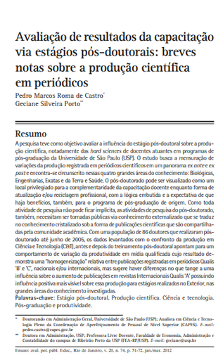 Avaliação de resultados da capacitação via estágios pós-doutorais: breves notas sobre a produção científica em periódicos