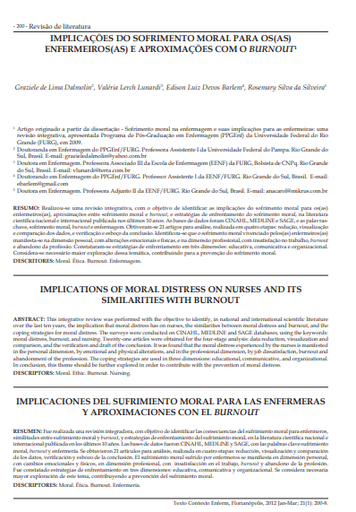 Implicações do sofrimento moral para os(as) enfermeiros(as) e aproximações com o Burnout