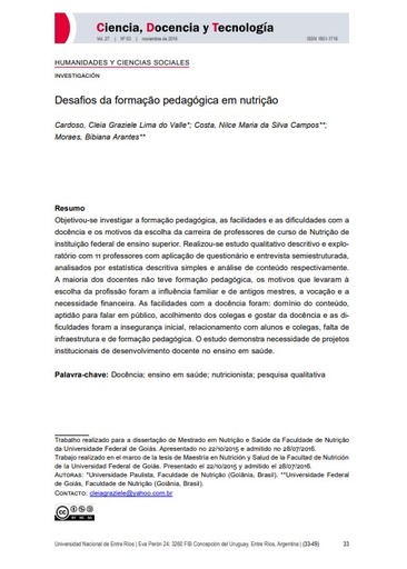 Desafios da formação pedagógica em nutrição