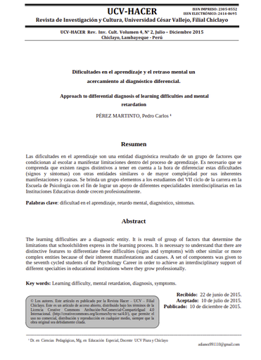 Dificultades en el aprendizaje y el retraso mental un acercamiento al diagnóstico diferencial