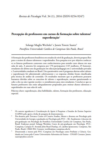 Percepção de professores em cursos de formação sobre talentos/ superdotação