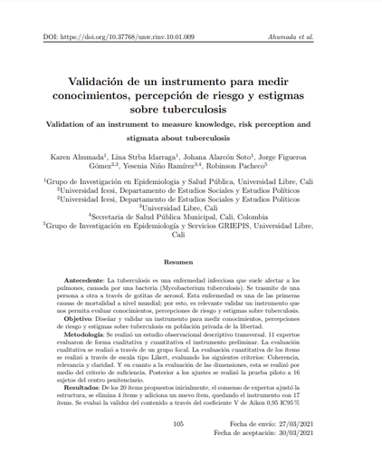 Validación de un instrumento para medir conocimientos, percepción de riesgo y estigmas sobre tuberculosis.