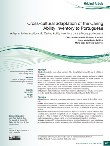 Adaptação transcultural do Caring Ability Inventory para a língua portuguesa