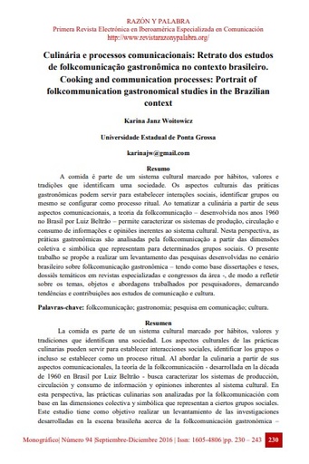 Culinária e processos comunicacionais: Retrato dos estudos de folkcomunicação gastronômica no contexto brasileiro.