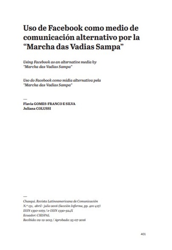 Uso de Facebook como medio de comunicación alternativo por la “Marcha das Vadias Sampa”