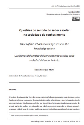 Questões do sentido do saber escolar na sociedade do conhecimento