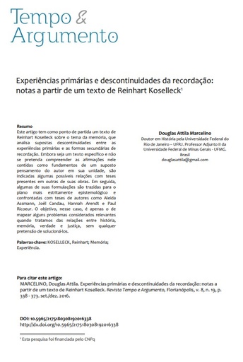 Experiências primárias e descontinuidades da recordação: notas a partir de um texto de Reinhart Koselleck