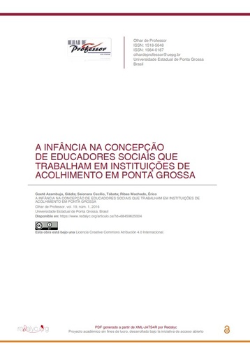 A INFÂNCIA NA CONCEPÇÃO DE EDUCADORES SOCIAIS QUE TRABALHAM EM INSTITUIÇÕES DE ACOLHIMENTO EM PONTA GROSSA