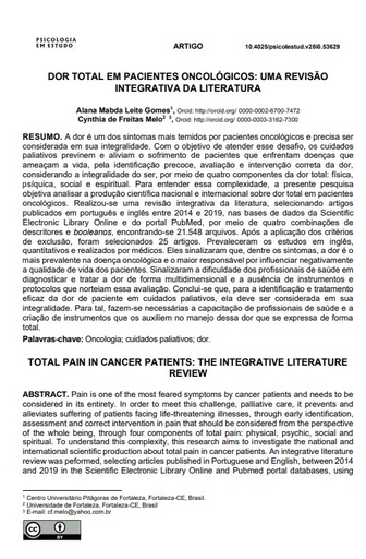 DOR TOTAL EM PACIENTES ONCOLÓGICOS: UMA REVISÃO INTEGRATIVA DA LITERATURA