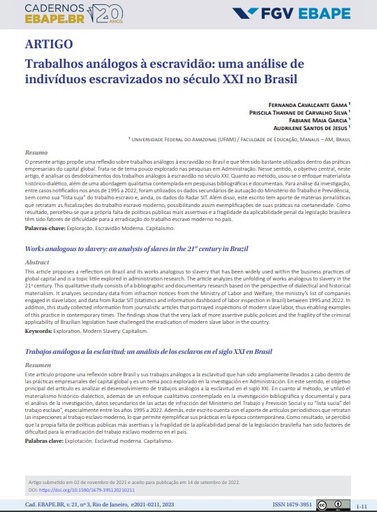 Trabalhos análogos à escravidão: uma análise de indivíduos escravizados no século XXI no Brasil