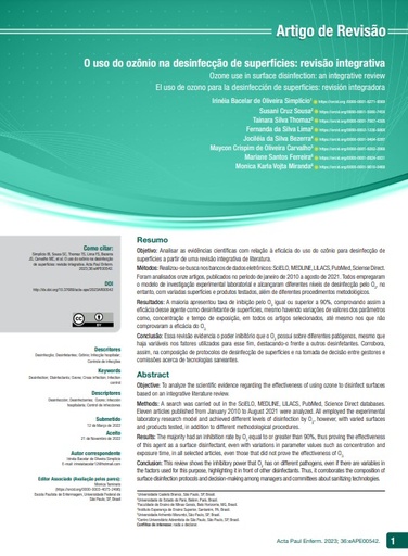 O uso do ozônio na desinfecção de superfícies: revisão integrativa