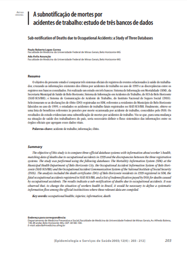 A subnotificação de mortes por acidentes de trabalho: estudo de três bancos de dados