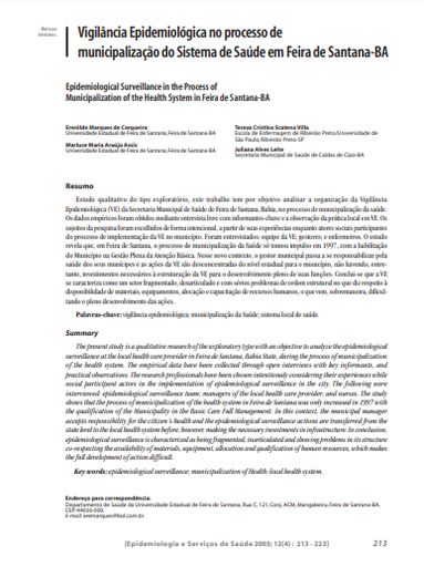 Vigilância Epidemiológica no processo de municipalização do Sistema de Saúde em Feira de Santana-BA