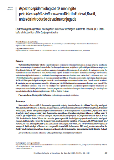 Aspectos epidemiológicos da meningite pelo Haemophilus influenzae no Distrito Federal, Brasil, antes da introdução da vacina conjugada